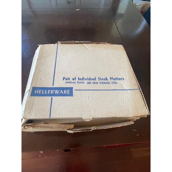Vintage 4 Stainless Steel Steak Serving Trays w/ Wood Trays Old stock Hellerware - Picture 1 of 8